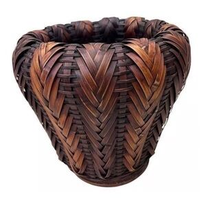 Vintage Japanese Hanakago Ikebana Bamboo & Root Handcrafted Brown Woven Basket